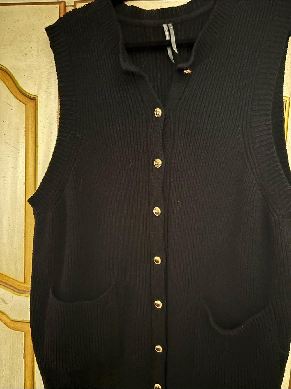 Anthropologie Black Ribbed Button-Front Sleeveless Cardigan